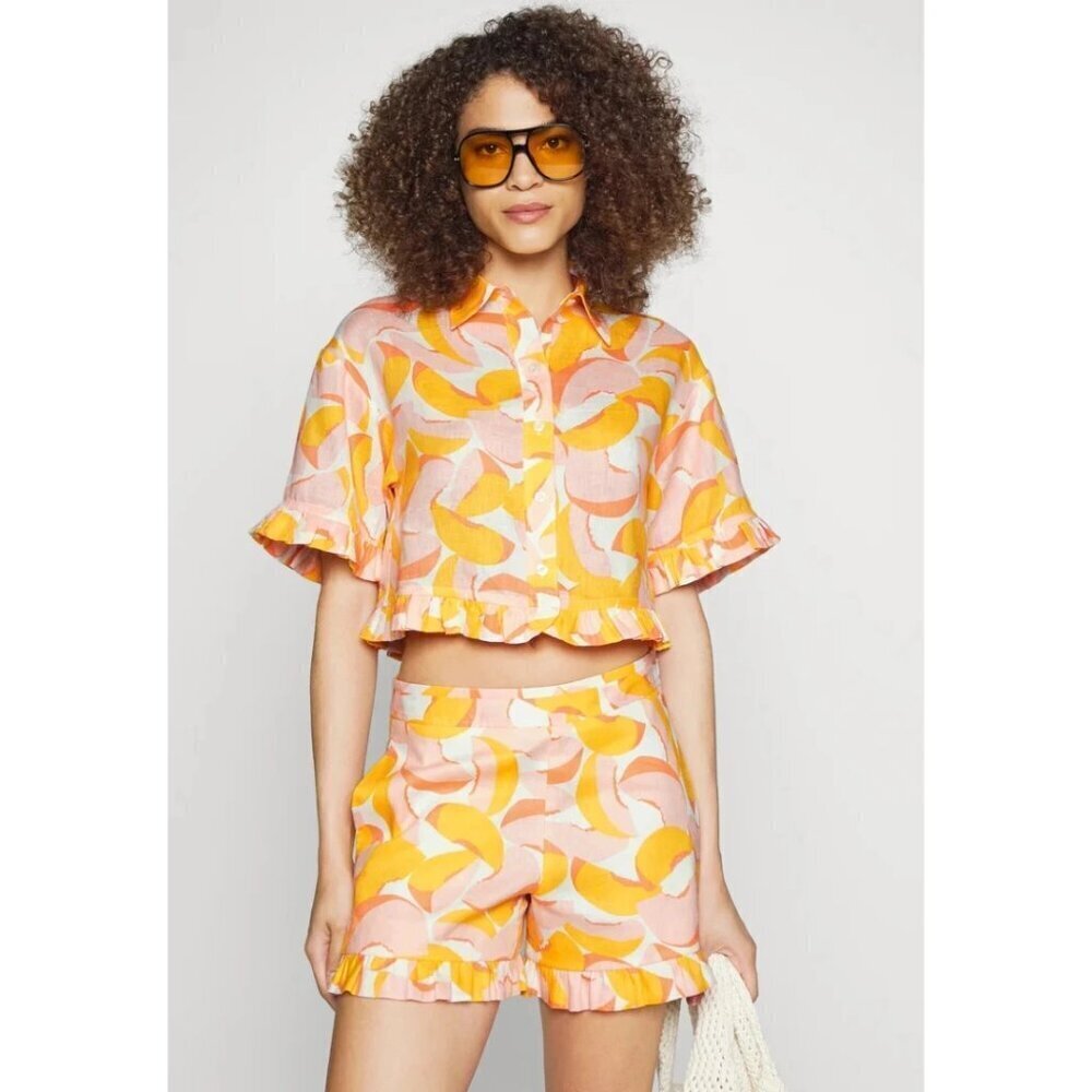 NWT Kate Spade linen cotton blend peaches ruffle shorts, 4
